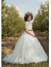 Peter Pan Collar Ivory Lace Tulle Floor Length Flower Girl Dress